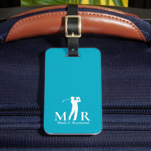 Azure Monogrammed Golfer Blue Luggage Tag