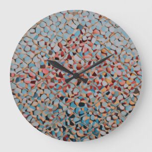 Azure Mosaic Flow Abstract Textured Pattern Large Clock