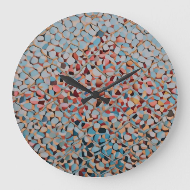 Azure Mosaic Flow Abstract Textured Pattern Large Clock (Front)