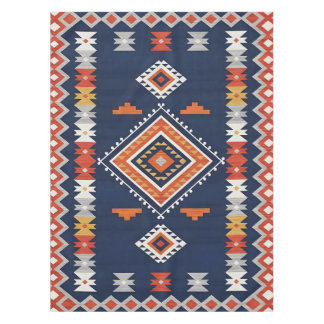 Azure Navy and Terracotta Geometric Tribal Tablecloth