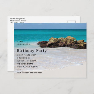 Azure Ocean Sandy Beach Photo Birthday Invitation Postcard