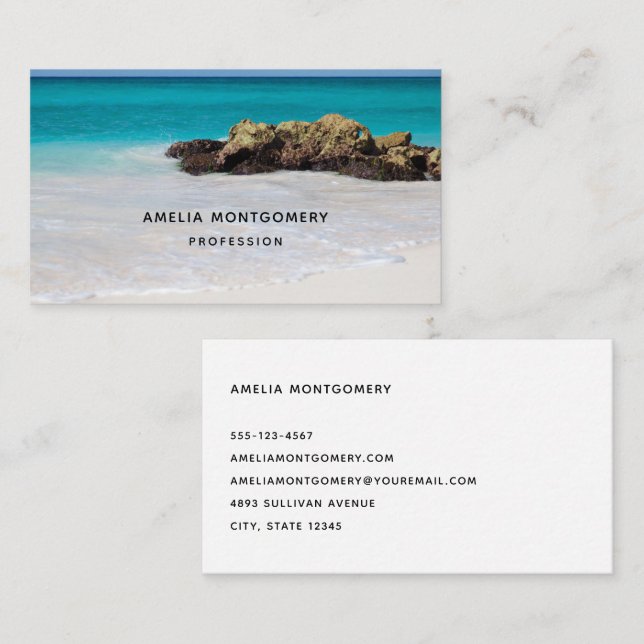 Azure Ocean Sandy Beach Photo Business Card (Front/Back)