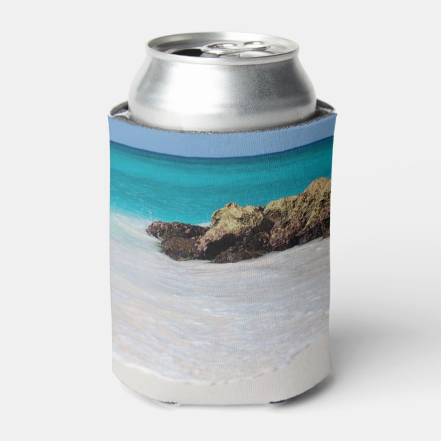 Azure Ocean Sandy Beach Photo Can Cooler (Can Front)