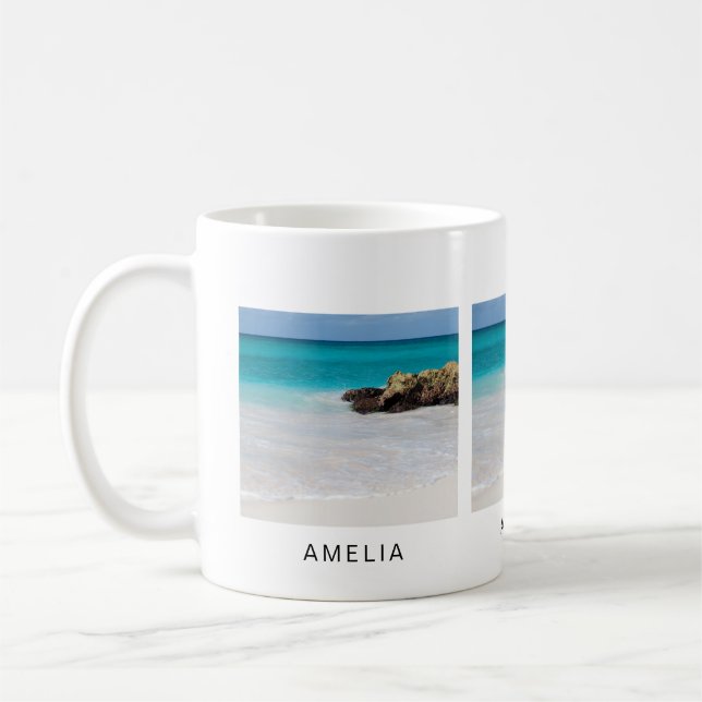 Azure Ocean Sandy Beach Photo Coffee Mug (Left)