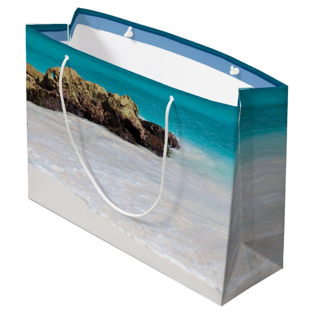 Azure Ocean Sandy Beach Photo Large Gift Bag (Back Angled)