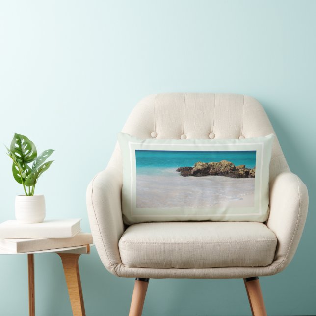 Azure Ocean Sandy Beach Photo Lumbar Cushion (Chair)
