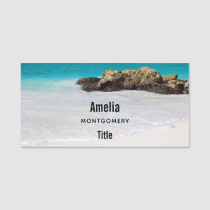 Azure Ocean Sandy Beach Photo Name Tag