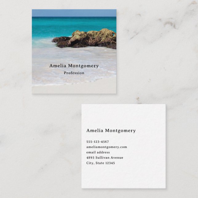 Azure Ocean Sandy Beach Photo Square Business Card (Front/Back)