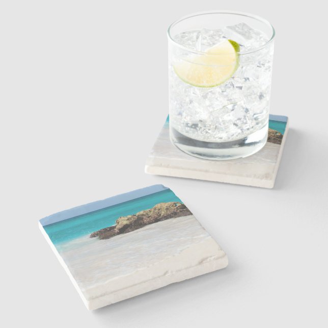 Azure Ocean Sandy Beach Photo Stone Coaster (Side)