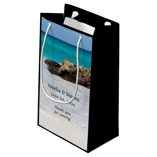 Azure Ocean Sandy Beach Photo Wedding Small Gift Bag (Back Angled)