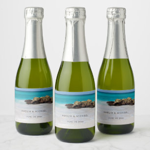 Azure Ocean Sandy Beach Photo Wedding Sparkling Wine Label