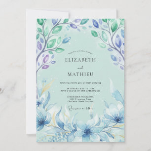 Azure Painted Leafy Wedding Invitation