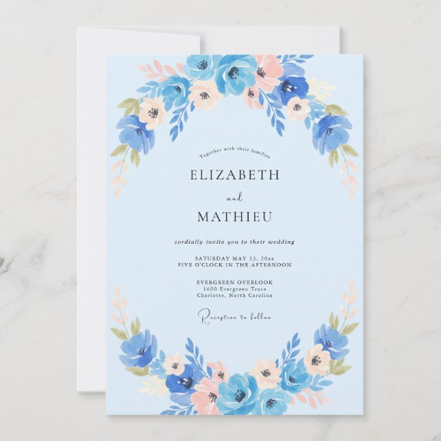 Azure Peach Anemone Wedding Invitation (Front)