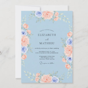 Azure Peach Idyllic Spring Wedding Invitation