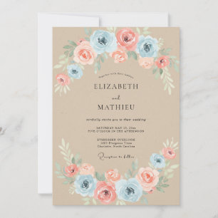 Azure Peach Painted Bloom Wedding Invitation