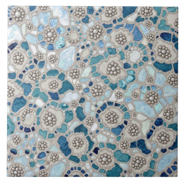 Azure Petal Harmony Ceramic Tile (Front)