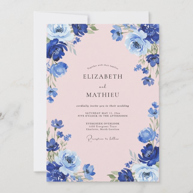 Azure Pink Anemone Wedding Invitation (Front)