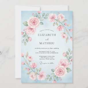 Azure Pink Petal Wedding Invitation