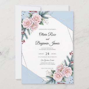 Azure Pink Pine Eucalyptus Wedding Invitation