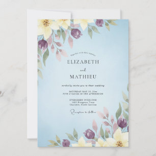Azure Plum Watercolor Wedding Invitation