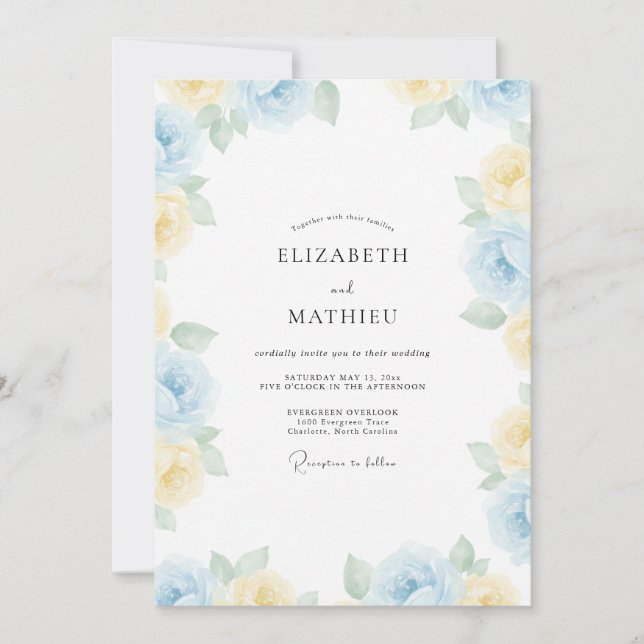 Azure Primrose Painted Wedding Invitation (Front)