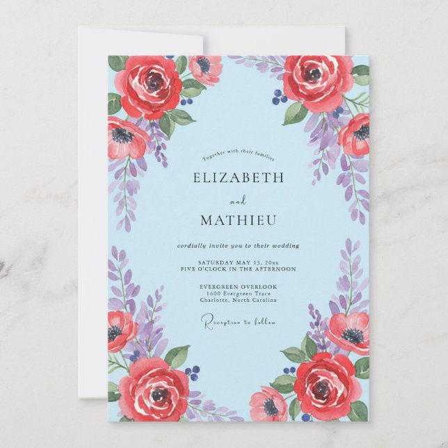 Azure Red Wildflower Wedding Invitation (Front)