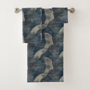 Azure Ripples of Tranquillity Shibori Japanese Bath Towel Set