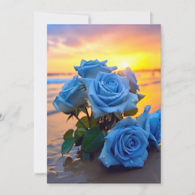 Azure Romance: Seaside Sunset Roses Wedding Invita Invitation (Front)