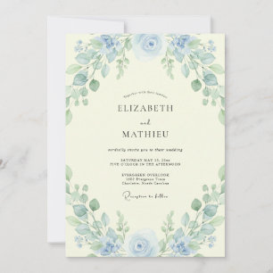 Azure Sage Leafy Wedding Invitation