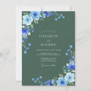 Azure Sage Painted Wedding Invitation