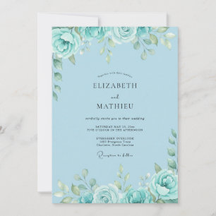Azure Seafoam Petal Wedding Invitation
