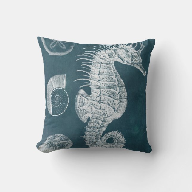 Azure Seahorse Study I Cushion (Front)