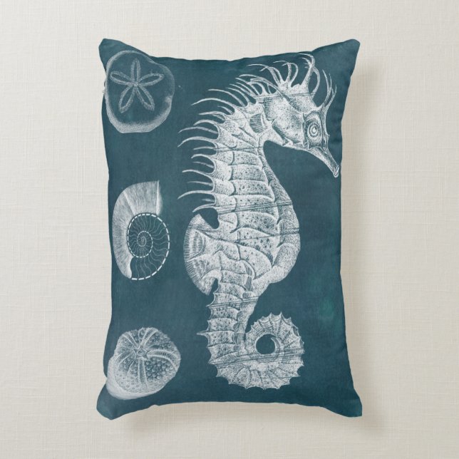 Azure Seahorse Study I Decorative Cushion (Front(Vertical))