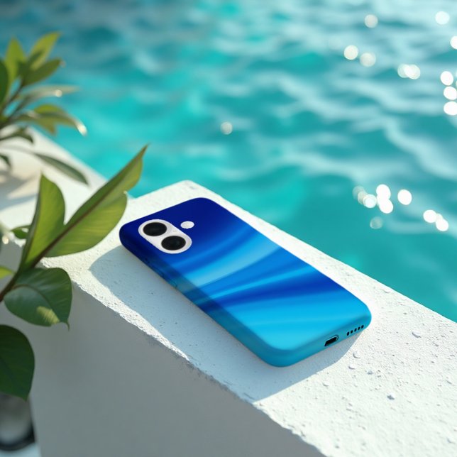 Azure Shift - Dynamic Blue Wave Gradient iPhone 16 Case (Azure Shift Case. Protective flow of deep ocean blues for a sophisticated, modern device.)