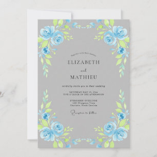 Azure Slate Leafy Wedding Invitation