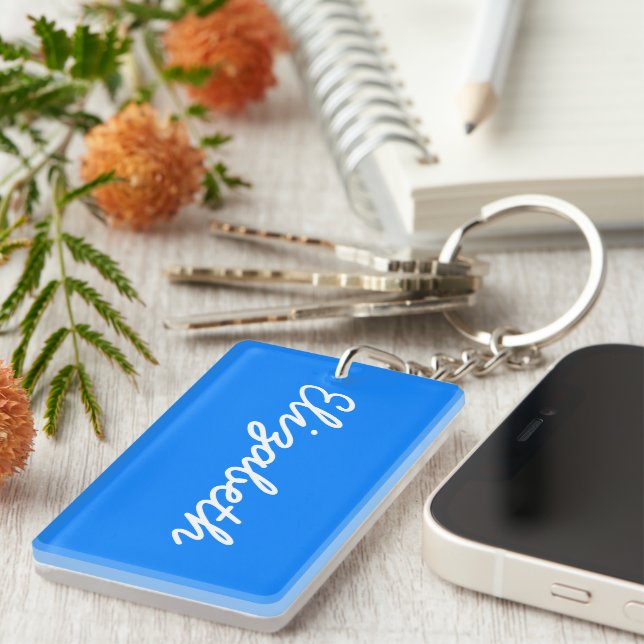 Azure Solid Colour Customise It Key Ring (Front Right)