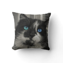 Azure Soul Black Cat Blue Eyes Throw Pillow