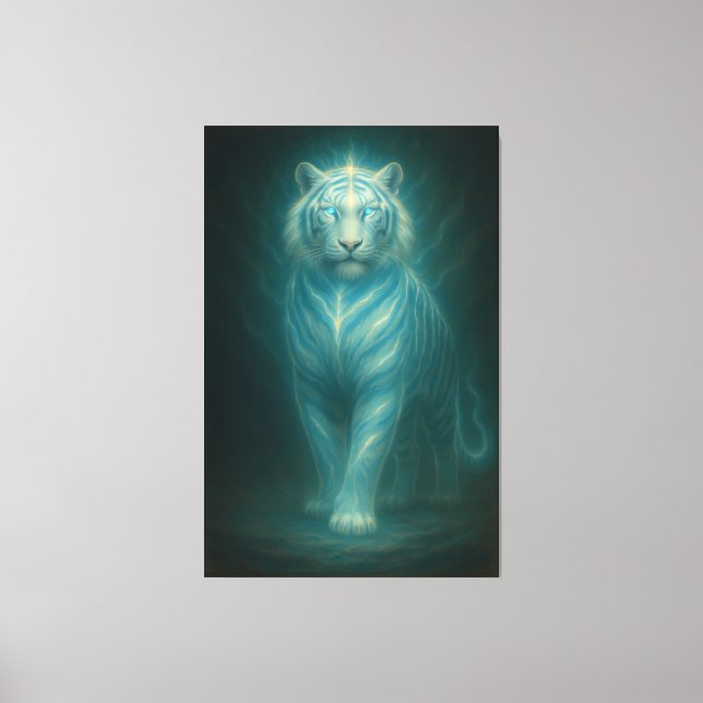 Azure Spirit White Tiger – High-End Fantasy Art Canvas Print (Front)