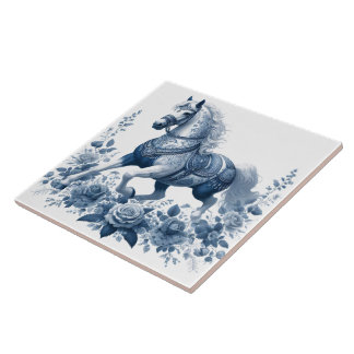 Azure Steed: Floral Grace Tile