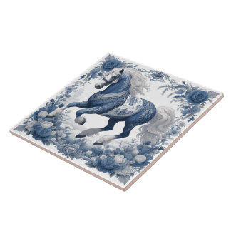 Azure Steed: Floral Majesty Tile