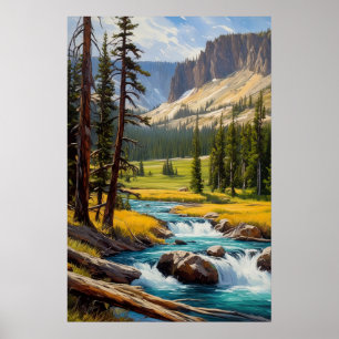 Azure Stream Amidst a Green Valley Poster