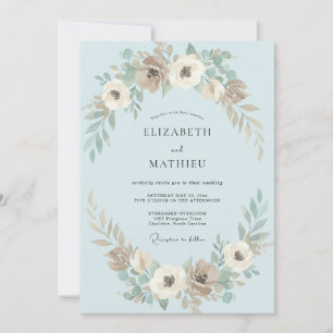 Azure Taupe Petal Wedding Invitation