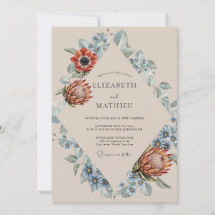 Azure Terracotta Protea Eucalyptus Wedding Invitation