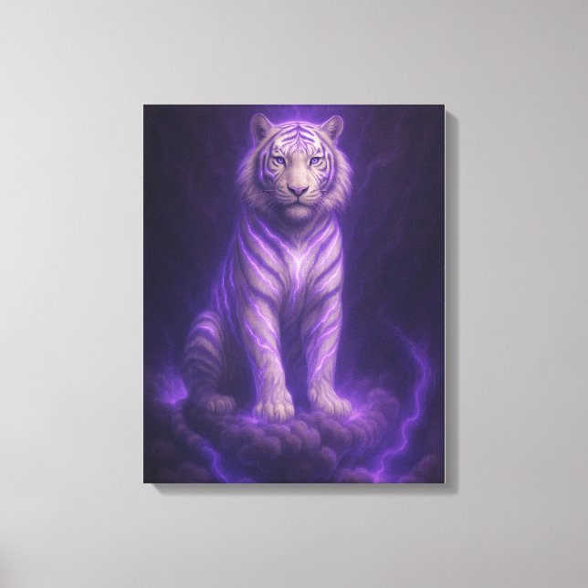 Azure Thunder White Tiger – Skyborn Majesty Canvas Print (Front)