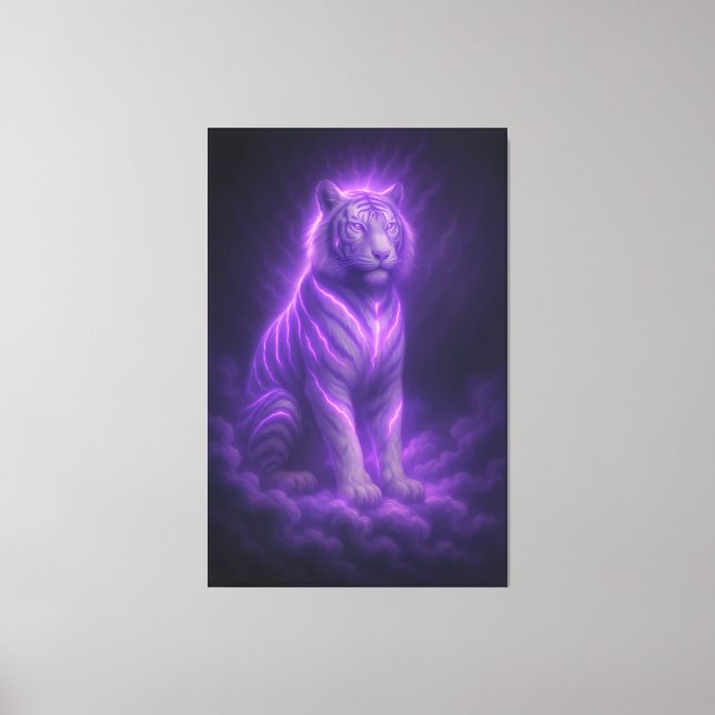 Azure Thunder White Tiger – Skyborn Majesty Canvas Print (Front)