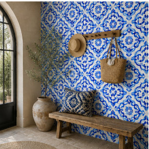 Azure Tides Hand Painted Blue Watercolor Mosaic Tile