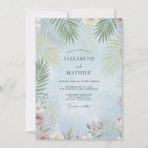 Azure Tropical Palm Muted Eucalyptus Wedding Invitation