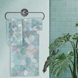 Azure Verdigris Mosaic Bath Towel Set