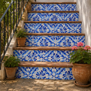 Azure Waves Watercolor Blue Ornamental Mosaic Tile