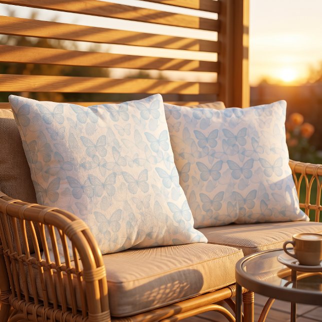 Azure Whisper Wings Butterfly Throw Pillow (Let every butterfly whisper peace, beauty, and effortless elegance into your home)